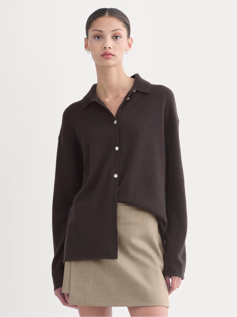 New Everlane CASHMERE BUTTON-UP SHIRT Dark Chocolate Size M